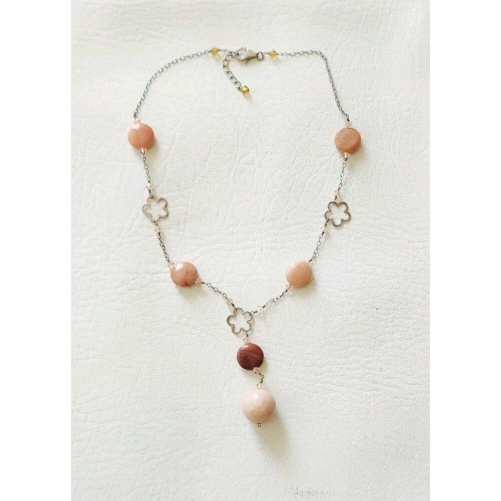 Sterling Sunstone Agate Quartz Flower Handmade Station Necklace